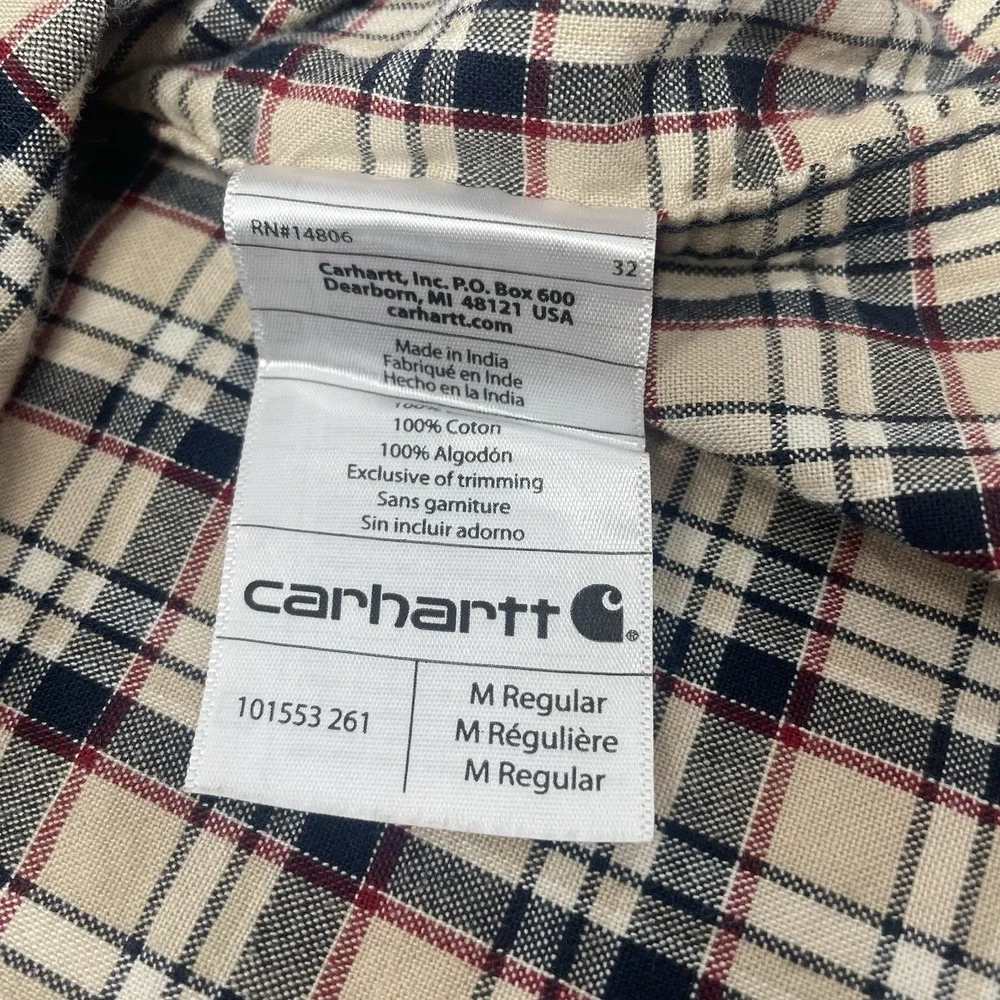 Carhartt Short Sleeve Button Down Shirt Mens Size M Red Blue Brown‎ Plaid Pocket